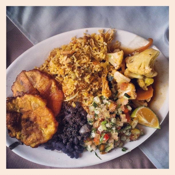 A little fried plantain, some beans and various veggies makes for a great meal every Friday at the Sodas Las Palmas in Villa Real after the market.