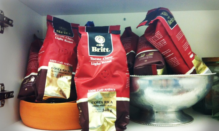 A cupboard full of Costa Rican coffee